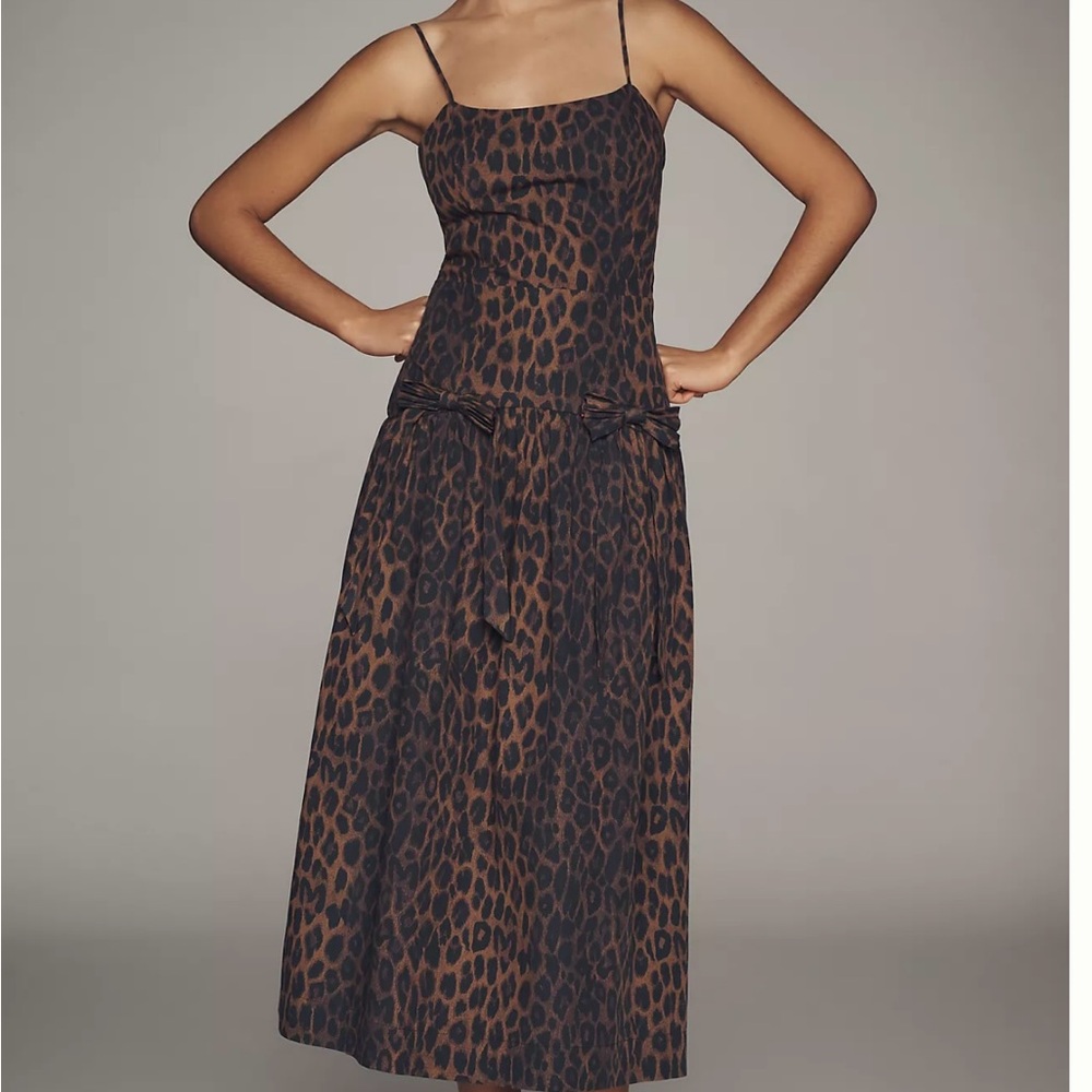 NWT Damson Madder Anthropologie Leopard Print Spaghetti Strap Midi Dress